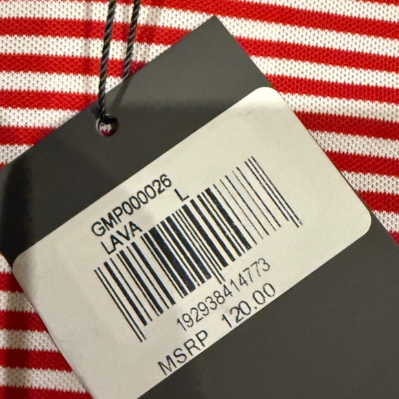 G/Fore Men's Large LAVA Feeder Stripe Tech Modern Spread Collar Polo MSRP $120 - Picture 5 of 6